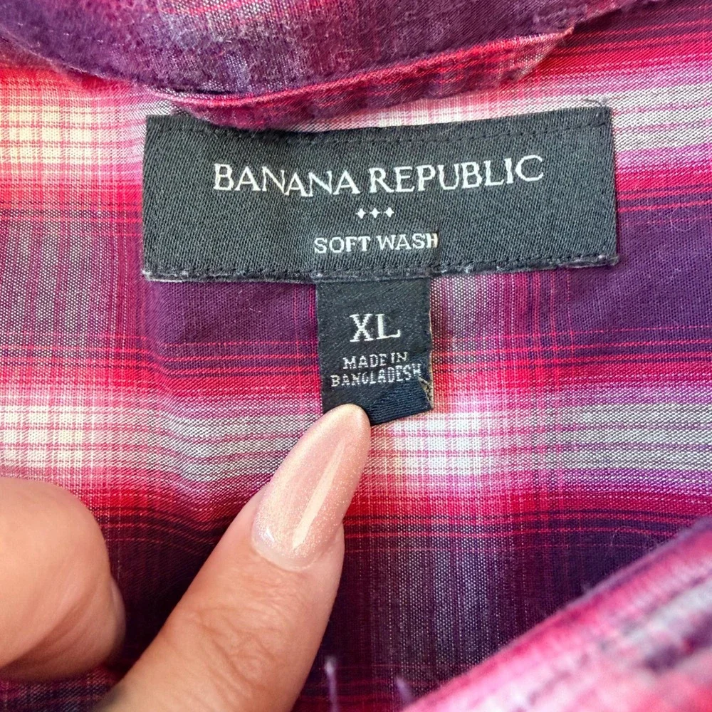 Banana Republic Men's XL Alex Red Plaid Soft Wash Cotton Button Down Shirt Y2K‎